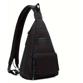 Multi Pockets Sling Backpack, Lightweight Nylon Crossbody Bag, Casual Chest Bag For Outdoor Travel Sport,Black,All-New,Temu