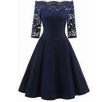 Homecoming Dresses 2023 Elegant Lace Dress Half Sleee Off Shoulder Wedding Party Knee-Length Dress Midi Dress For Women Wedding Guest