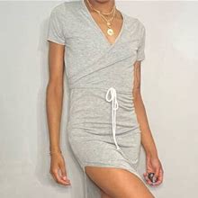 Prettylittlething Dresses | Plt Petite Jo Wrap Drawstring Waist Maxi Dress | Color: Gray | Size: 6P