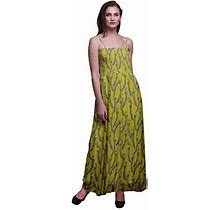 Bimba Laurel Leaves Print Women Smocked Bodice Beach Sun Dress-XX-Large