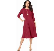Roaman's Women's Plus Size Ultrasmooth Fabric Boatneck Swing Dress - 42/44, Classic Red