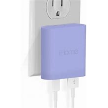 Ihome 20 Watt Usb-C & Usb-A Dual Port Wall Charger With Folding Prongs, Lavender