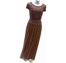 Candalite Petite Lace Sequin Long Beige Dress Size
