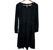 Boden Women's Long Sleeve Annalise Dress Size 12L Black Scalloped Hem Tie Waist