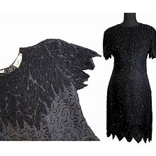 Laurence Kazar Dresses | Vintage Laurence Kazar Black Sequin Beaded Silk Dress | Color: Black | Size: S