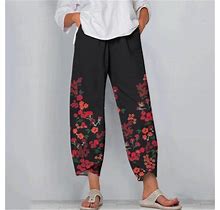 Librclo Petite Pants For Women Work Casual With Pockets Elastic Sports Cotton Linen Print Slim Fit Fashion Pants