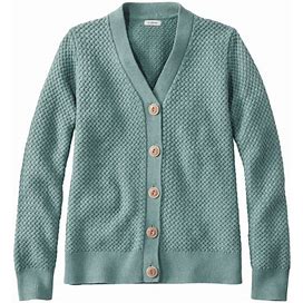 L.L.Bean | Women's Basketweave Sweater, Button-Front Cardigan Sweater Soft Spruce Heather 1X, Cotton/Cotton Yarns