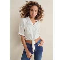 Women's Cropped Button-Up Top - White, Size S By Venus