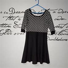 Danny & Nicole Dresses | Danny & Nicole 3/4 Sleeve Sweater Black And White Fit & Flare Dress, Xl | Color: Black/White | Size: Xl