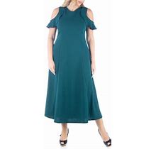 24/7 Comfort Apparel Women's Plus Size Ruffle Cold Shoulder A Line Maxi Dress