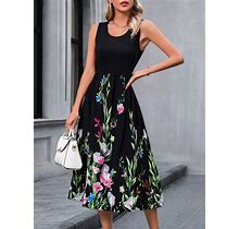 Women's Floral Printed Sleeveless Dress,L