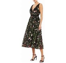 Mac Duggal Women's Floral-Embroidered Tulle Midi-Dress - Black Multi - Size 8