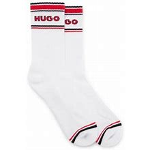HUGO Two-Pack Of Quarter-Length Socks With Stripes And Logo In White | Men's Casual Socks Size 7-13