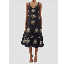 $3345 Erdem Women's Black Silk Rose Jacquard Doris A-Line Dress Size