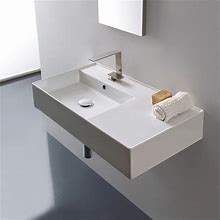 Wall Mounted Sink In Ceramic, Modern, Rectangular, 32", With Counter Space, Teorema 2 Scarabeo 5115 By Nameeks