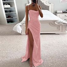 Women's Solid Color Sequin Dress Strap Sleeveless Long Summer Dresses