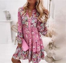 Women's Casual Dress Floral Dress Boho Dress Floral Paisley Ruched Smocked V Neck Flare Cuff Sleeve Midi Dress Daily Vacation Long Sleeve Summer Sprin