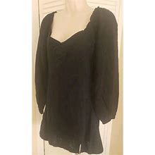 Free People Dresses | New Free People Cotton Black Long Sleeve Smocked Buttons Mini Dress Sz Small | Color: Black | Size: S