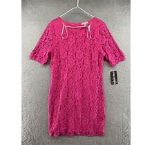 Nina Leonard Pink Floral Lace Shirt Dress Shift In Womens Size Xl