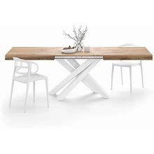 Mobili Fiver, Emma 160 Extendable Dining Table, Rustic Oak With White Crossed Legs, Laminate-Finished/Iron, Made In Italy