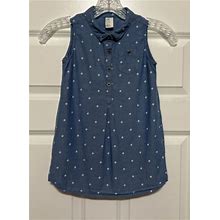 H&M Size 4-6 Blue Chambray Dress White Daisies Flowers Pocket Buttons