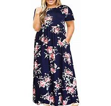 Axxd Dresses,Hollow Out Loose Floral Print Casual Pleated Mini Short Sleeve Round-Neck Ankle Dress,Valentines Dress For Women