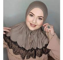 Ladies Conservative Head Wrap Hijab Dubai White Lace Hijab Islamic Wrinkle Shawl Muslim Ladies Hijab Birthday Party