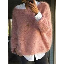 Crew Neck Casual Sweater Pink/M