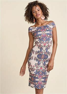 Women's Off-The-Shoulder Print Dress - Blush Multi, Size 3X By Venus