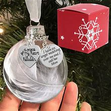 Clear Christmas Memorial Ornament Feather Ball, A Piece Of My Heart Is In Heaven Loss Of Loved One Mother Christmas Tree Hanging Sympathy Gift With