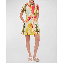 Leo Lin Bronte Floral Linen-Blend Belted Mini Dress, Rainforest Print, Women's, 8, Casual & Work Dresses Day Dresses Sundresses
