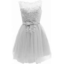 Lace Bridesmaid Party Dress Short Prom Dress Evening Dress Slim Bridesmaid Dress Wedding Pageant Dresses (Grey, Size XS)