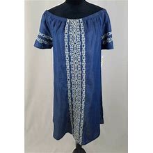 Style & Co. Women M Tent Dress Embroidered Knee Length Chambray Short