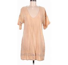 Stillwater Casual Dress - Shift V Neck Short Sleeves: Tan Print Dresses - Women's Size Medium
