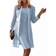 Homchy Dress For Women Bridal Dress Mom Outfit Long-Sleeved Knee-Length Dress With Jacket