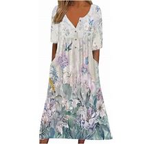 Joau Womens Plus Size Long Maxi Dresses Summer Casual Boho V Neck Shortsleeve Loose Maxi Dress With Pockets (M - 3Xl)