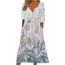 Joau Womens Plus Size Long Maxi Dresses Summer Casual Boho V Neck Shortsleeve Loose Maxi Dress With Pockets (M - 3Xl)