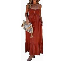 Dokotoo Womens Summer Dresses 2024 Sleeveless Spaghetti Strap Button Down Smocked Beach Long Maxi Dress With Pockets