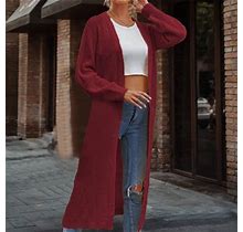 Xiaoffenn Dress Cardigan,Long Sleeve Knit Long Cardigan For Women 2023 Fall Winter Chunky Open Front Sweaters Wine 14
