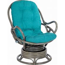 OSP Home Furnishings Tahiti Swivel Rocker Chair With Grey Washed Rattan Frame, Blue Fabric Cushion