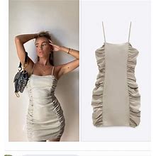 Zara Dresses | Zara Draped Faux Leather Dress | Color: Gray | Size: L