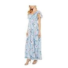 Adrianna Papell Dresses | Adrianna Papell Womens Blue Chiffon Flutter Sleeve Maxi Dress Petites 14P | Color: Blue | Size: 14P