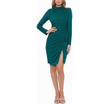 Betsy & Adam Women's Ruched Glitter-Knit Side-Slit Dress - Green
