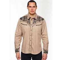 RODEO CLOTHING Tan Embroidered Men's Western Snap Shirt Ps500l-547 - Size 2Xl