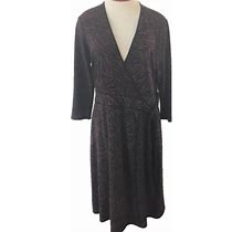 Bcbg Maxazria Dress Size Wrap Stretch Knit 3/4 Sleeve L Petite Black