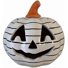 Black And White Striped Jack O'lantern Ceramic Pumpkin In Good Condition