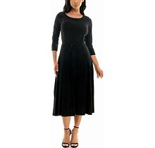 Women's Nina Leonard Sylvia Midi Dress With Belt, Size: Medium, Black