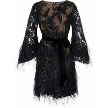 $3500 Marchesa Women's Black Ostrich-Feather Beaded Mini Sheath Dress