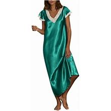 Summer Savings Clearance 2023! Loopsun Womens Summer Dresses, Casual Lace V-Neck Short Sleeve Solid Fashion Maxi Dress Green B
