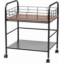 Wide Wood And Metal Rolling Storage Cart - Kitchen Cart - Brown
